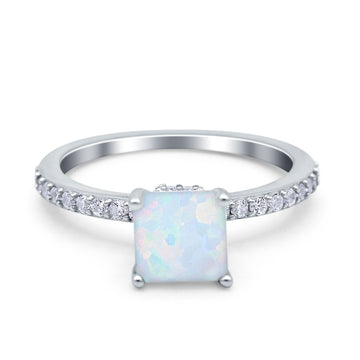 Cushion Cut Art Deco Vintage Engagement Wedding Bridal Ring Round Lab Created White Opal 925 Sterling Silver